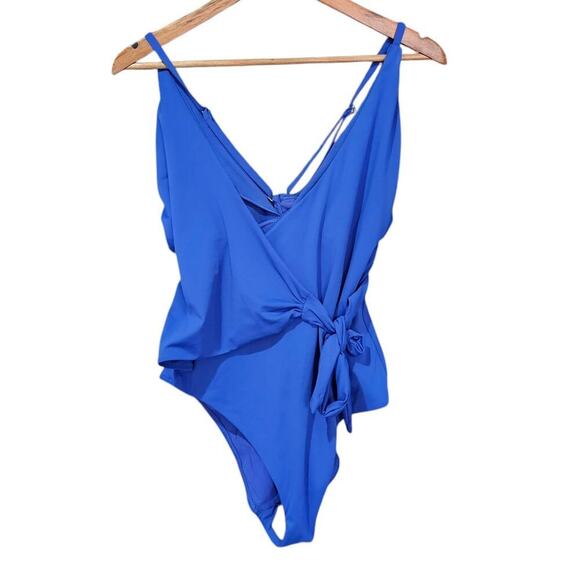 Marks & Spencer Tummy Control Padded Wrap Plunge Swimsuit Iris Size 10 NWT - Picture 5 of 9